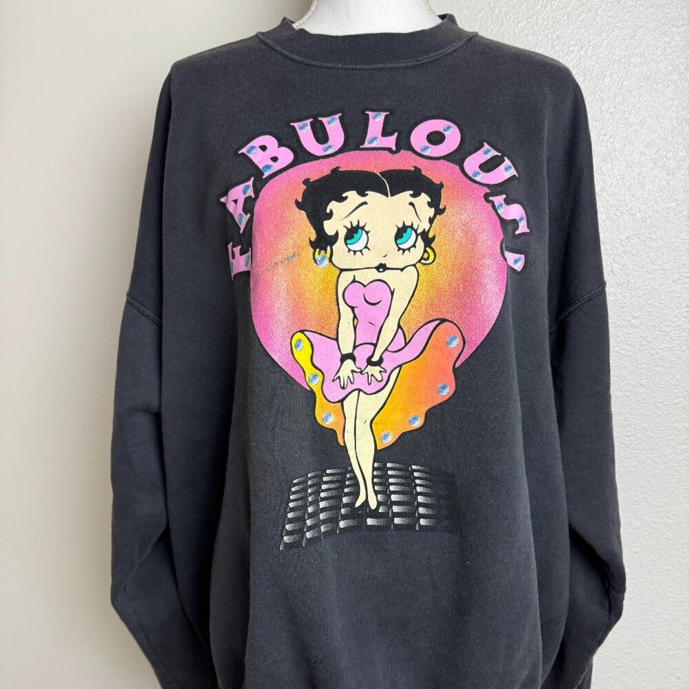 Vintage 90s Betty Boop Fabulous Black Sweatshirt Pullover Size 2XL